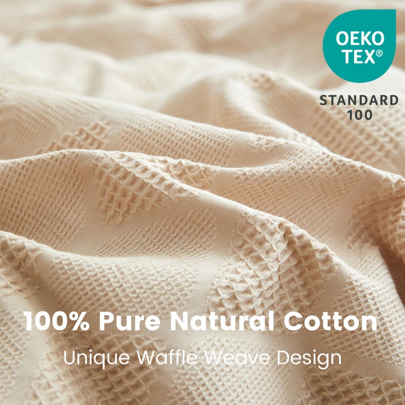 BISELINA 100% Cotton Waffle Weave Duvet Cover Set Queen Size 3 Pieces (1 Duvet Cover 88"x92", 2 Pillowcases) Soft Breathable Durable Chic Bedding Set for All Season - Khaki, Queen Size - Image 3